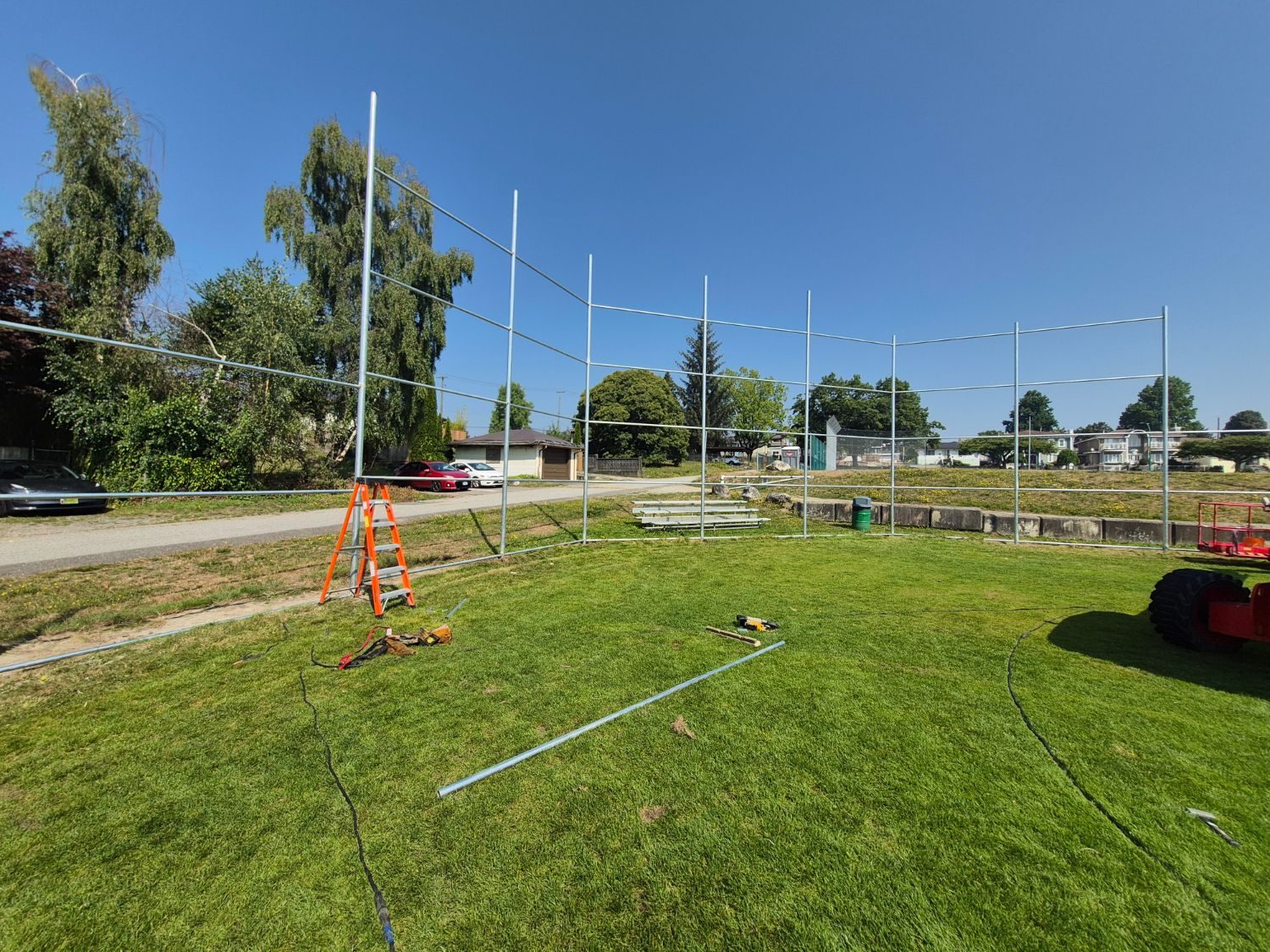 Backstop steel frame going up