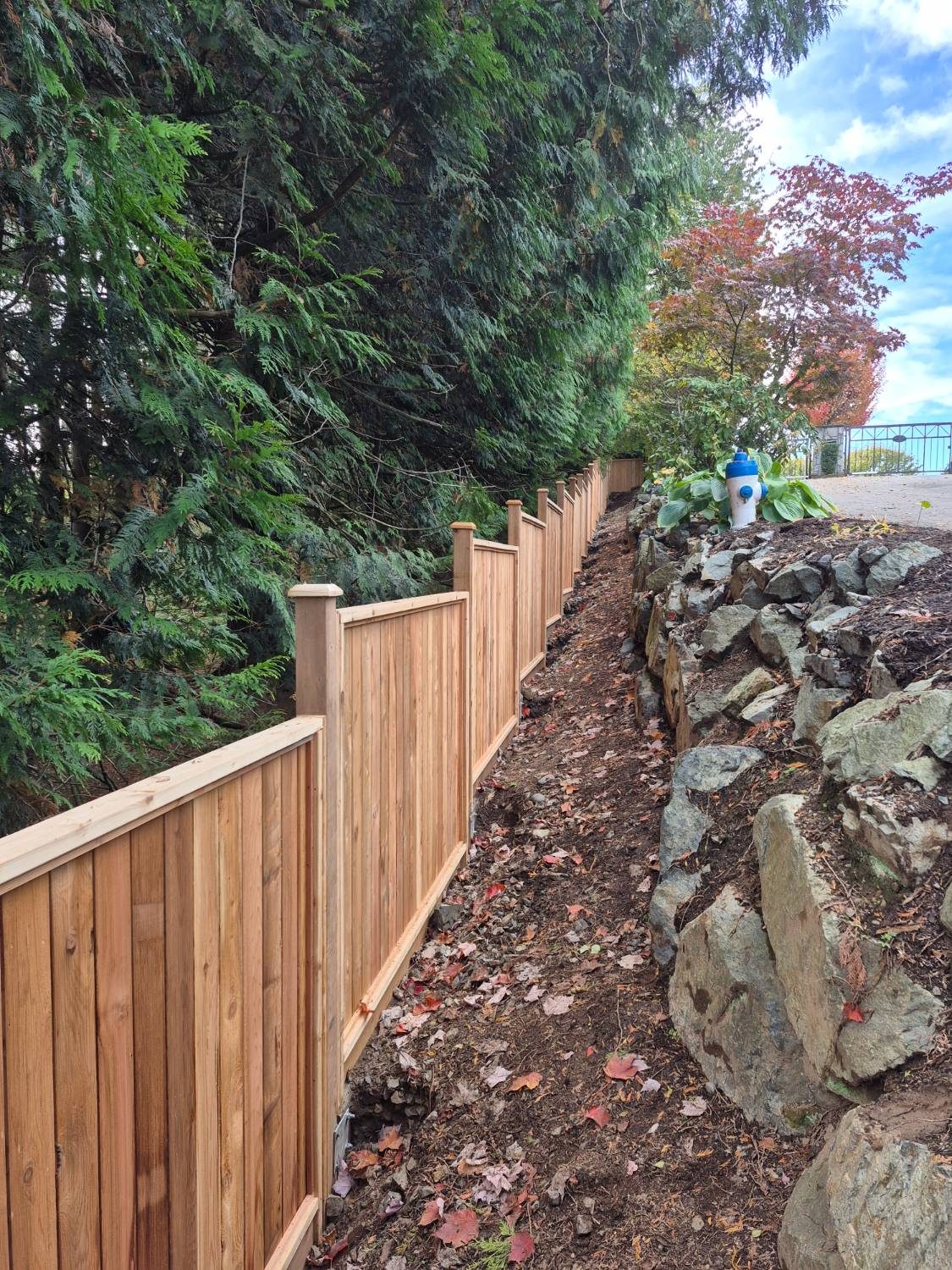 Cedar fence on a slope